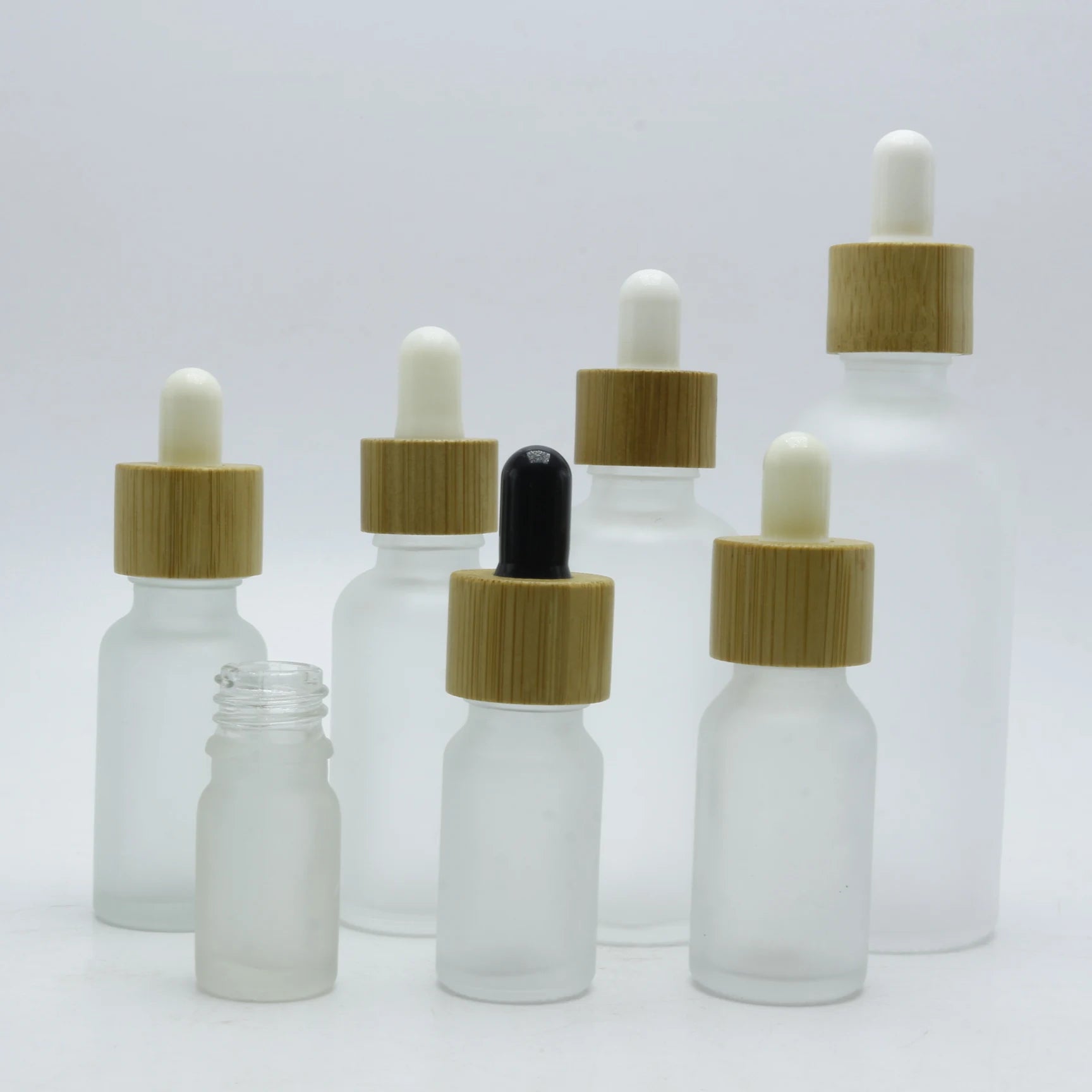 10ml 15ml 20ml 30ml 50ml 100ml frosted wooden lid dropper bottle black clear amber essential oil glass bottle with bamboo cap - 图片 5
