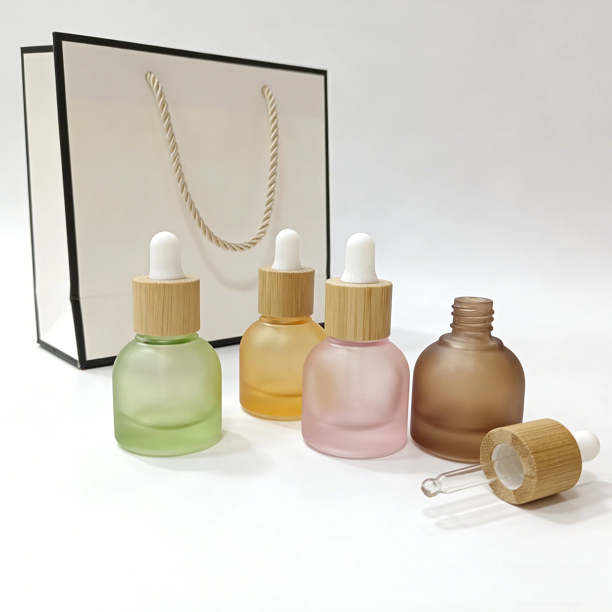 10ml Skin Care Packaging Empty Frosted Glass Bottle Essential Oil Bottle with Bamboo Lid for Cosmetic Packaging - 图片 2