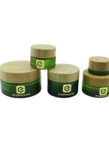 Packaging Container Empty Custom 30g 50g 100g 150g 8oz Green Bamboo Body Butter Face Cream Frosted Cosmetic Glass Jars With Lid