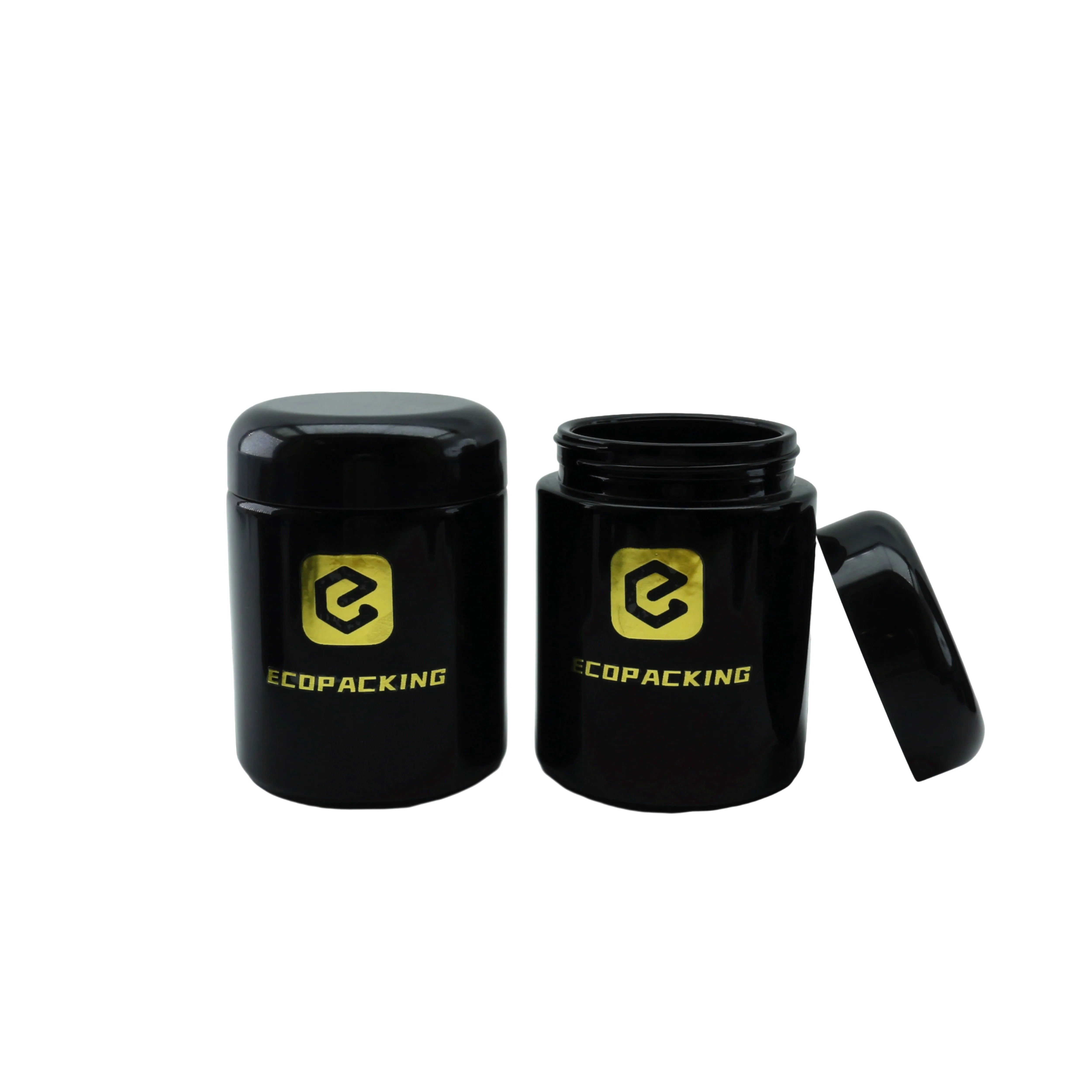 250ml 500ml 1000ml Airtight Smell Proof Jars Black Violet Glass Jars Round Glass Container for Tea Flower With Black Lid - 图片 3