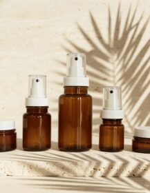 Skincare Plastic Bottle for Toner, Serums and Creams Packaging Amber Pet Fine Mist Spray Bottle&cream Jar with White Caps