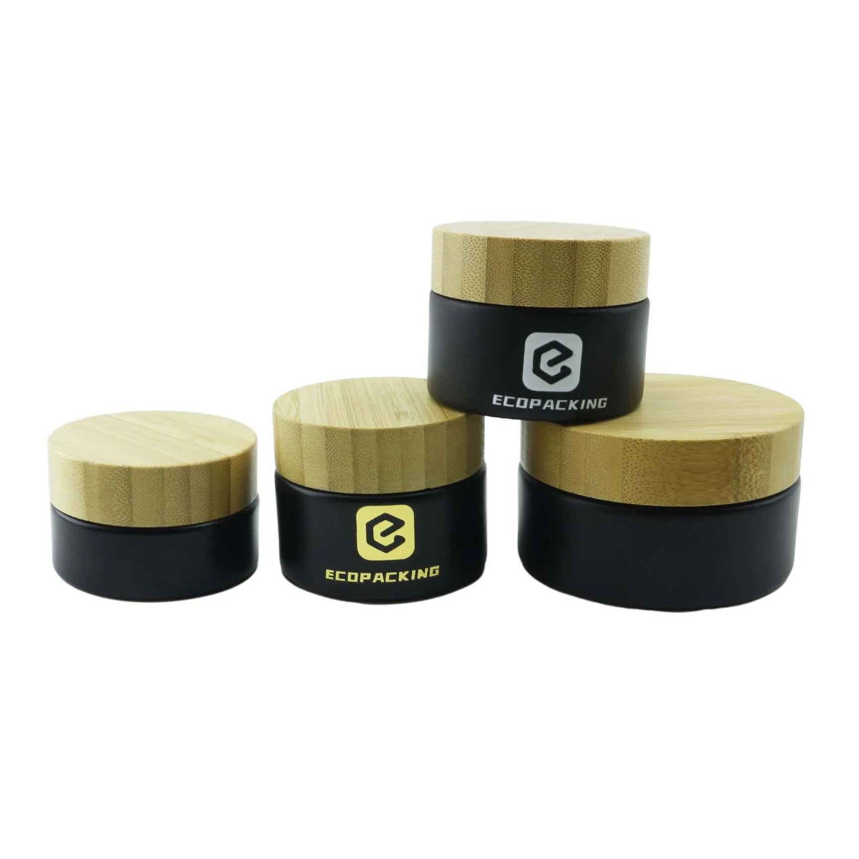 Natural 5g 15g 30g 50g 100g Cream Wooden Jars Matte Frosted Black Glass Jar With Bamboo Lid - 图片 3