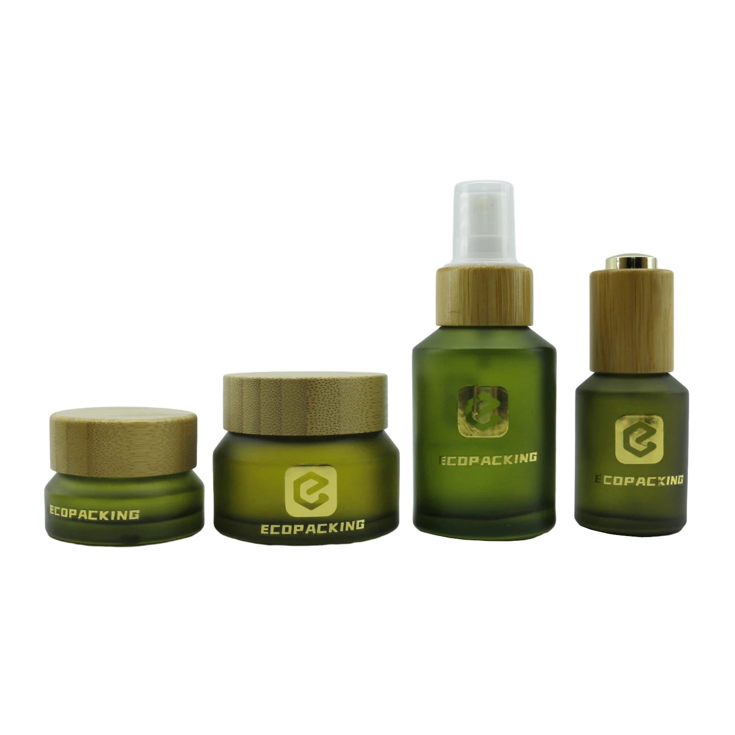 Cosmetic Packaging 15ml 30ml 60ml 100ml 120ml 200ml Slant Shoulder Frosted Olive Green Glass Dropper Bottle Serum with Pump - 图片 5