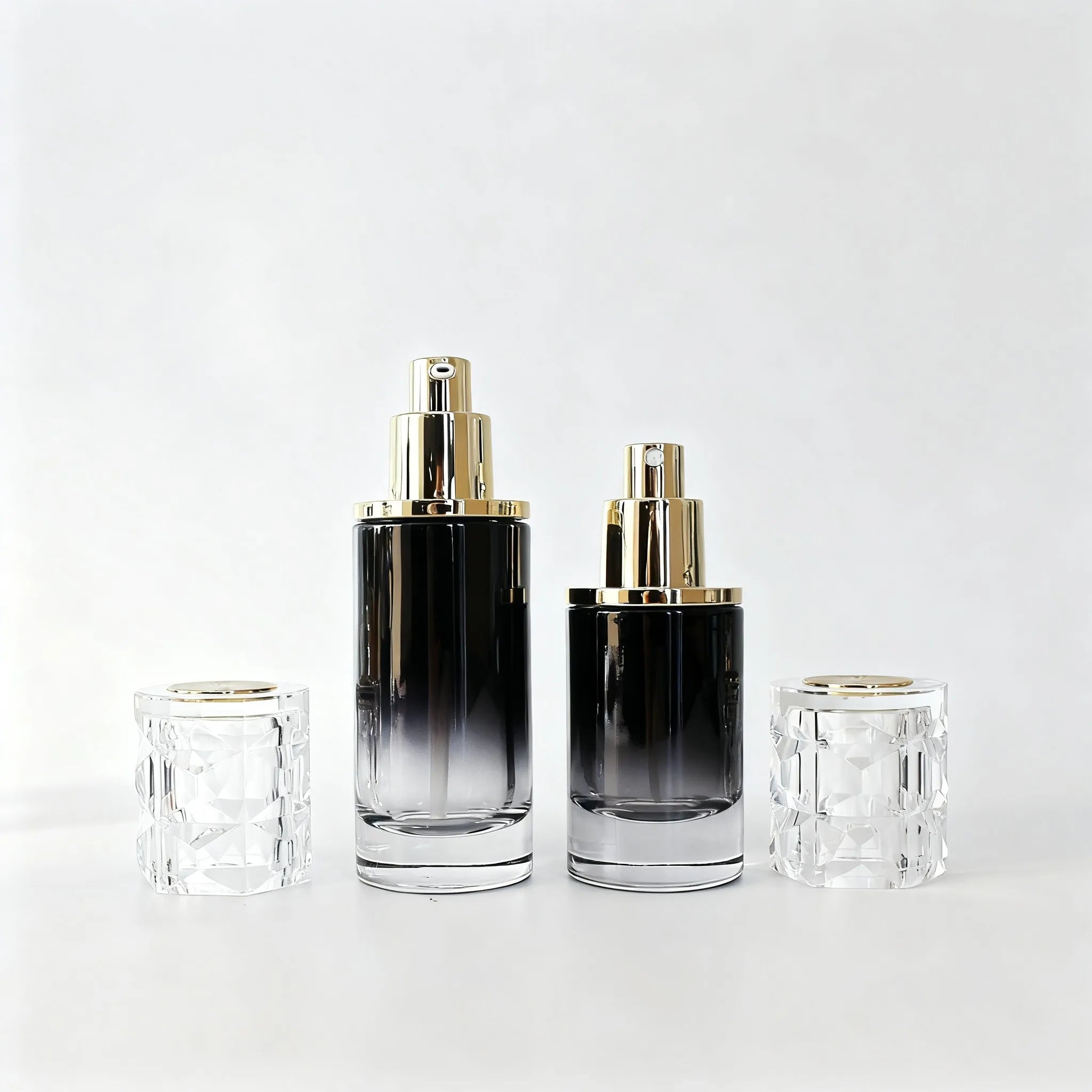 In Stock Luxury Gradient Black Glass Spray Pump Bottles 20ml 30ml 50ml 100ml 120ml Empty Face Cream Jar Cosmetic Set C888 - 图片 2