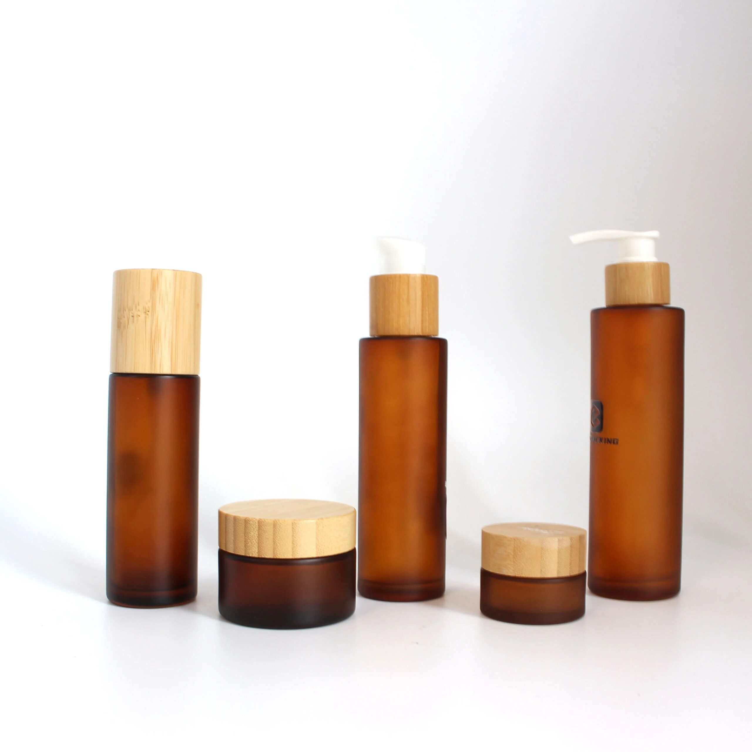 Skincare Cream Bamboo Wood Glass Cosmetic Pump Lotion Bottle Amber Glass Spray Bottles