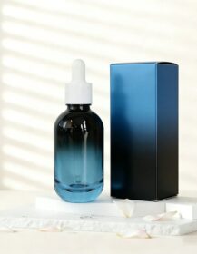 Wholesale 10ml 30ml 50ml Empty Gradient Blue Glass Serum Dropper Bottles with Custom Paper Boxes