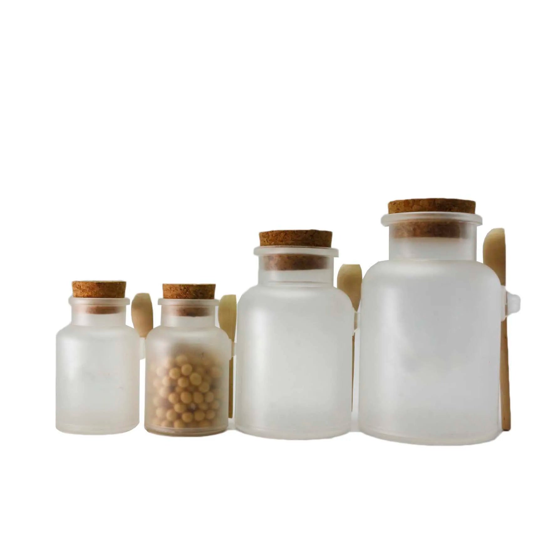 Empty Bath Salt Container Bottles 100ml 200ml 300ml 500ml Cosmetic Frosted Body Scrub Plastic Jars with Wood Spoon - 图片 6