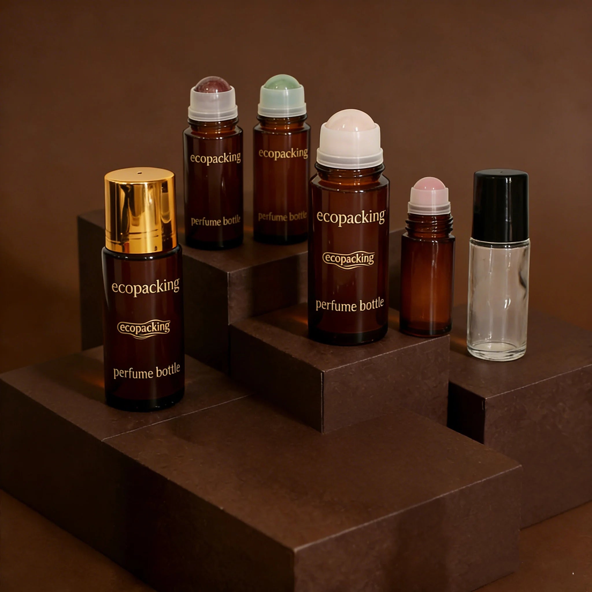 30ml 50ml Amber Clear Glass Roll-On Bottle Refillable Essential Oil Perfume Skincare Custom Logo with Gemstone Roller Ball