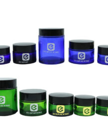 20g-100g Eco Blue and Green Glass Jars with Black/Gold Lids for Cosmetic Mascara & Skin Care Cream