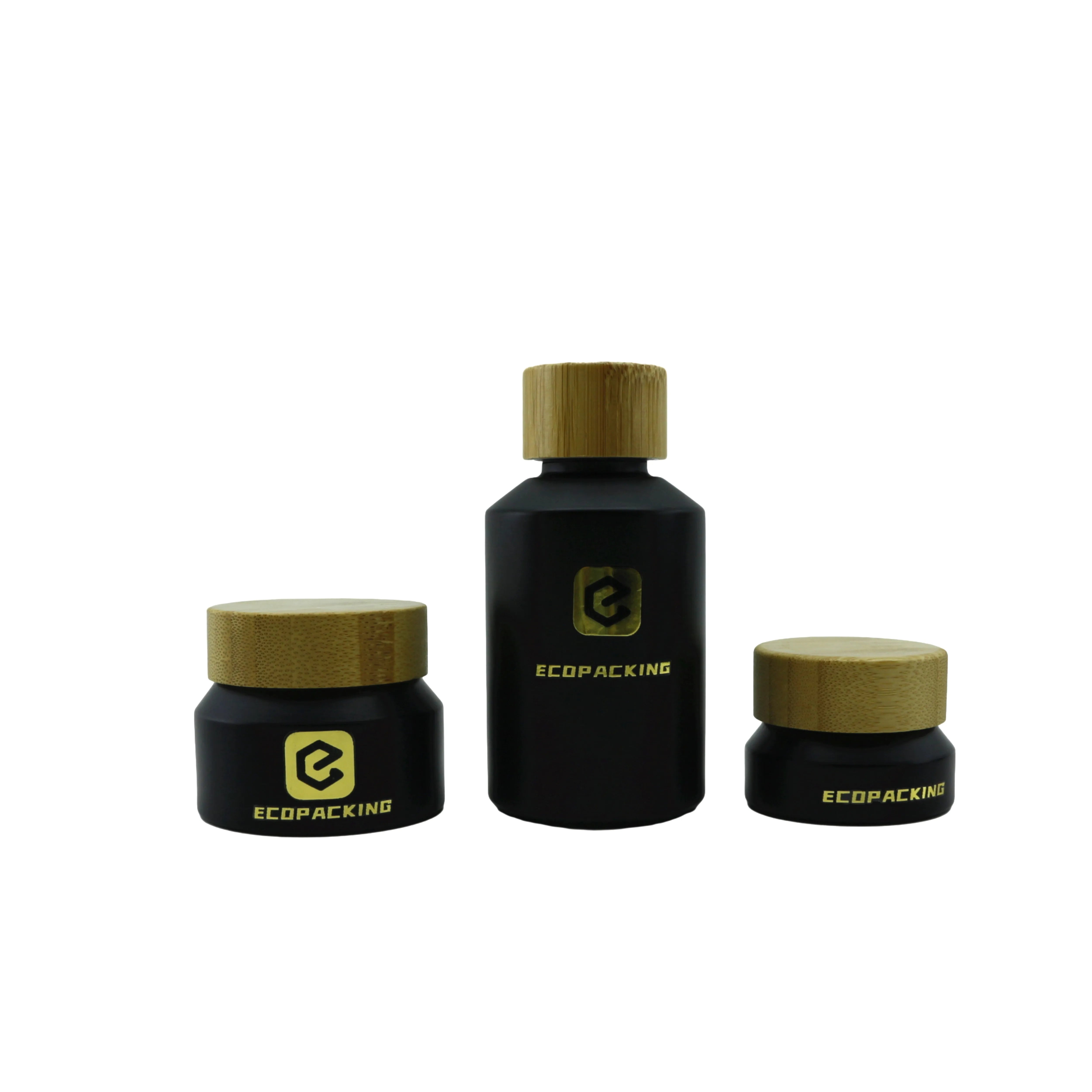High Quality Matte Black Slant Shoulder Glass Oil Olive Bottle and Jar with Bamboo Lid for Cosmetic Packaging R888 - 图片 6