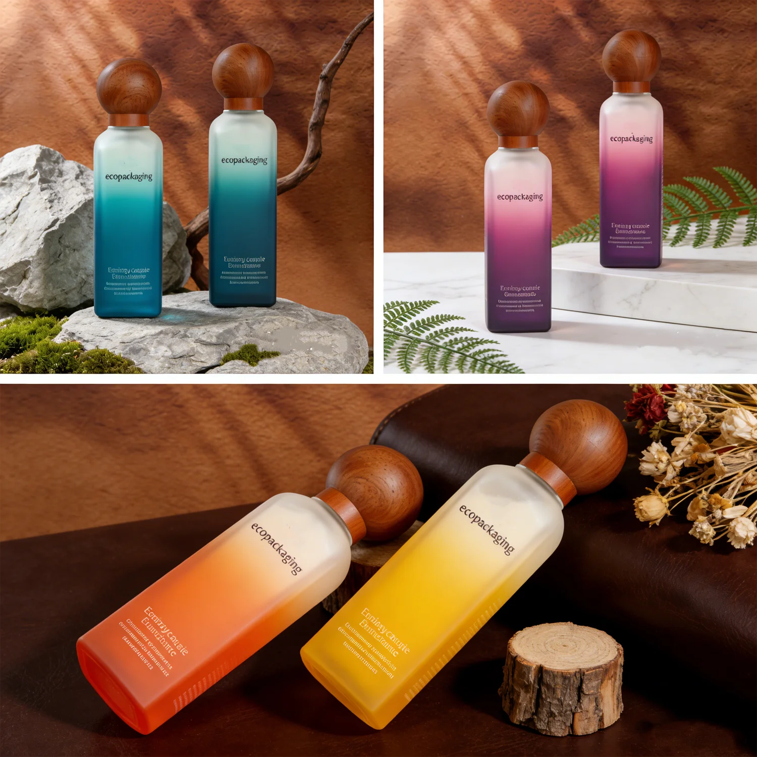 Square Frosted Lotion Bottles 30ml 50ml 100ml 120ml Square Refillable Bottle Wood Lid 50g Glass Cosmetic Cream Jars - 图片 6