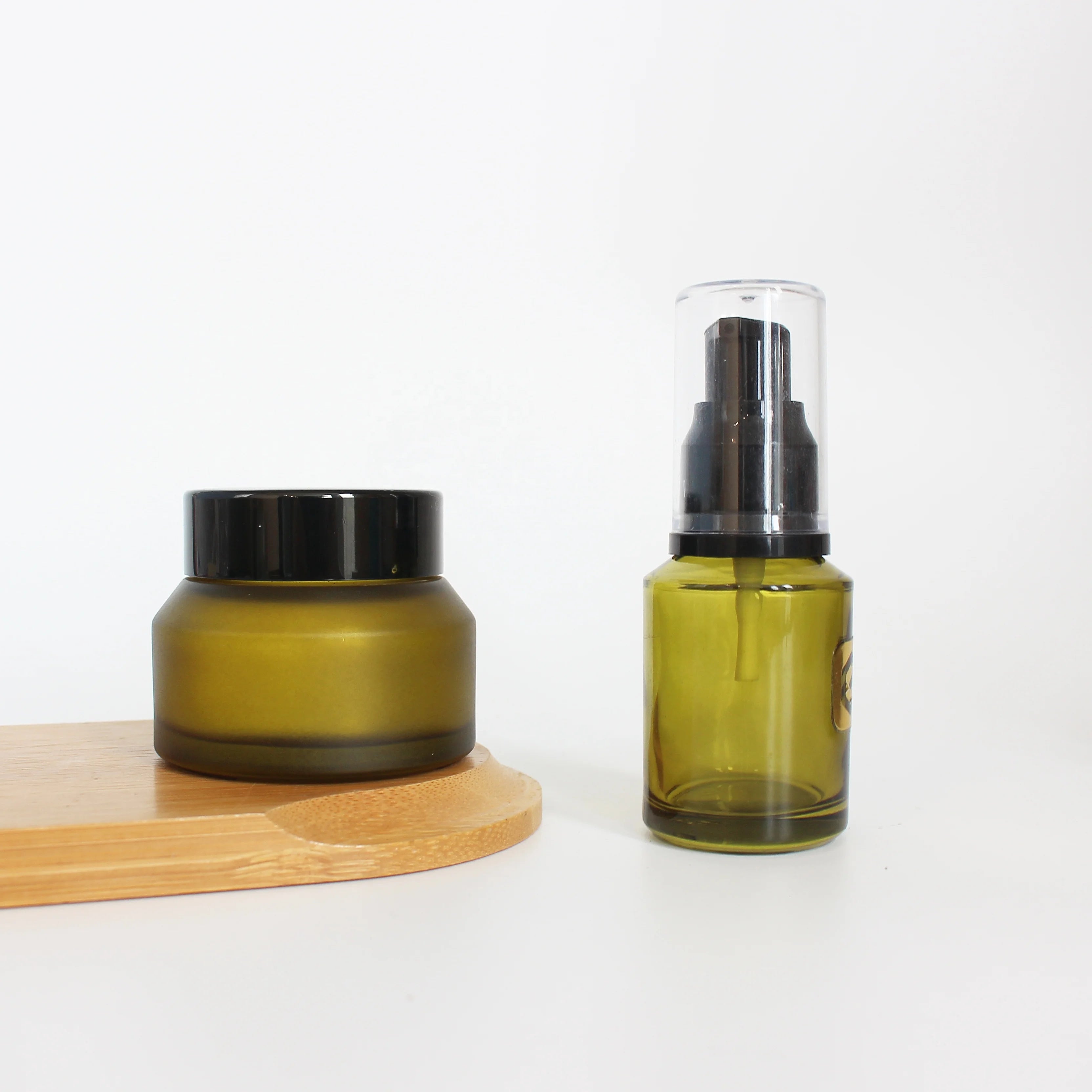 Luxury Empty Slanted Shoulder Cosmetic Frosted Green Glass Lotion Pump Bottle 15ml 30ml 60ml 100ml 125ml 200ml - 图片 6