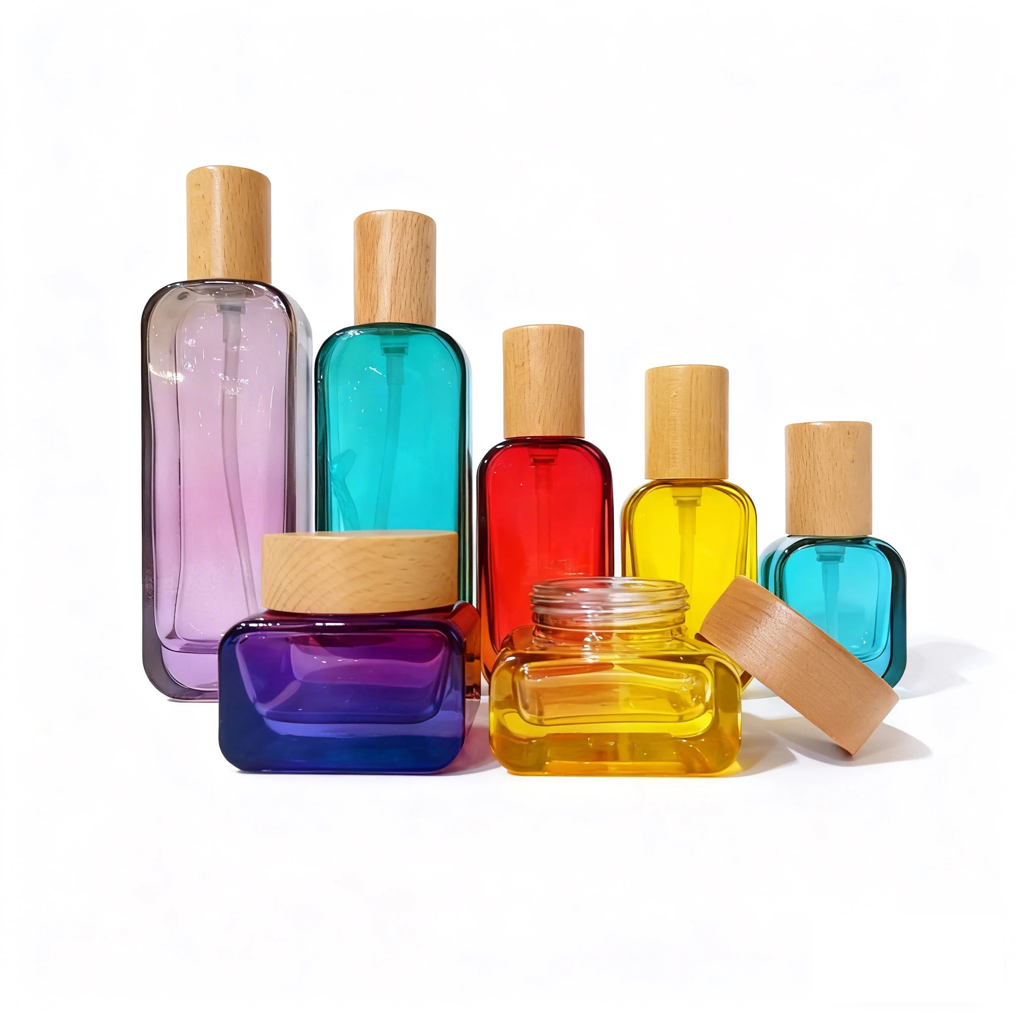 Luxury Cosmetics Packaging Set 30ml 50ml 100ml 120ml Flat square Lotion Pump Spray Serum Oil Glass Bottle Set with Bamboo Lid - 图片 6