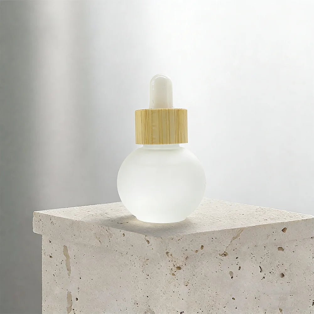 20ml Bamboo Essential Oil Round Ball Shape Frosted Glass Dropper Bottle - 图片 5