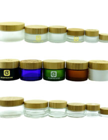 Luxury Custom Cosmetic Packaging 5ml 15ml 30ml  50ml 100ml Empty Clear Frosted Glass Face Cream Jar with Bamboo Lids