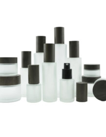 Empty Body Lotion Bottle Packaging Luxury Frosted Glass Cosmetic Essential Oil Pump Bottle and Cream Jar with Wood Lid