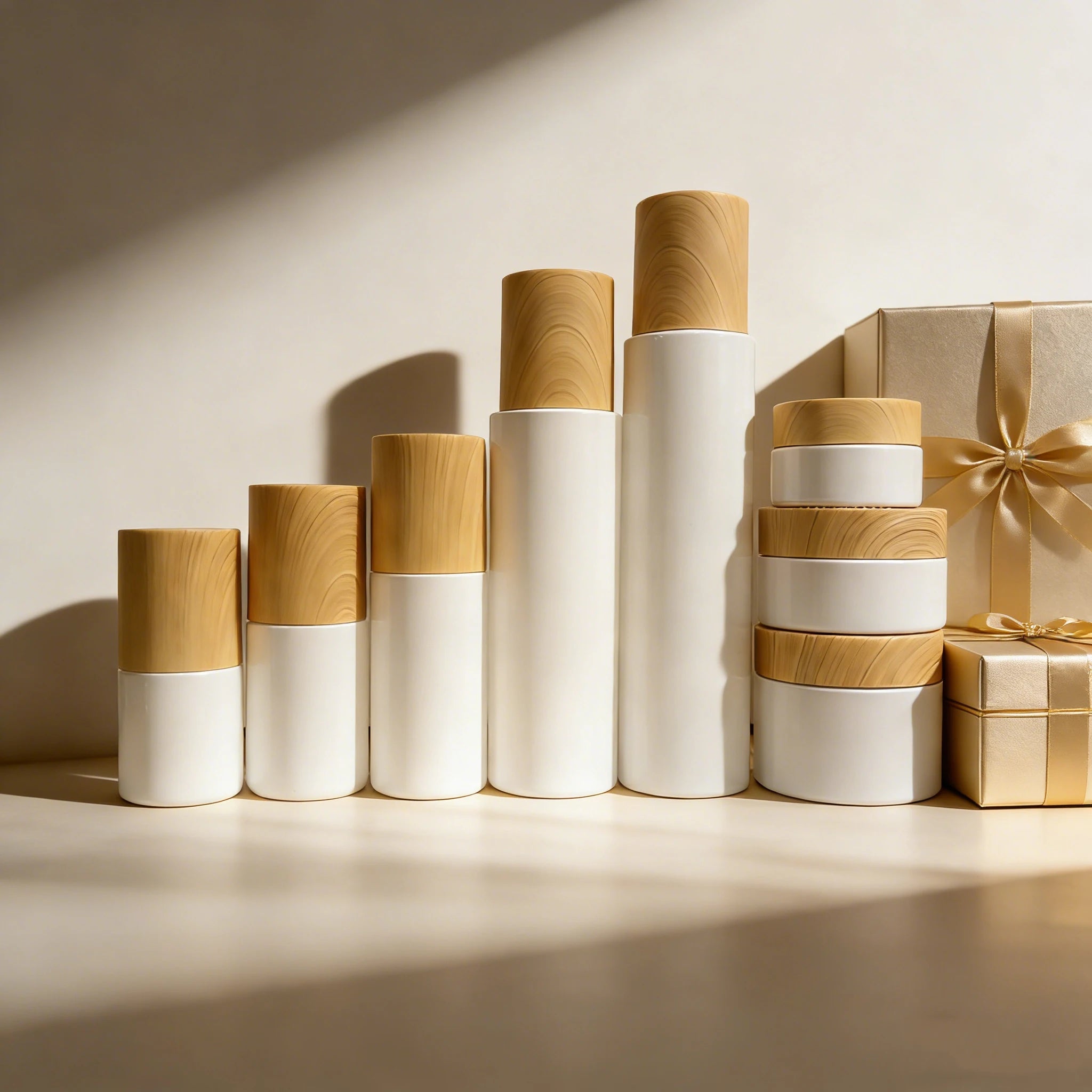 Empty Pearl White Glass Jar Cosmetic Container Spray Pump Lotion Bottle Cream Tube Water Transfer Printed Wood Lid - 图片 3