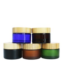 5ml 10ml 15ml 30ml 50ml 100ml 200ml Amber Black Green Blue Cosmetic Glass Jar with Bamboo Lid for Body Balm Face Cream B8888