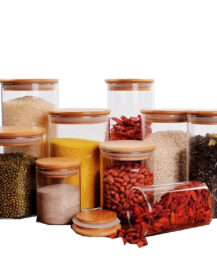 Custom Kitchen Food Spice High Borosilicate Glass Container Storage Jars With Lids 100ml 250ml 500ml 1000ml