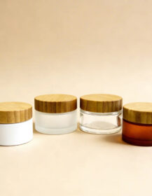 Empty Frosted Cosmetics Containers Packaging Cosmetic Body Cream Glass Jar with Bamboo Wood Lid D888