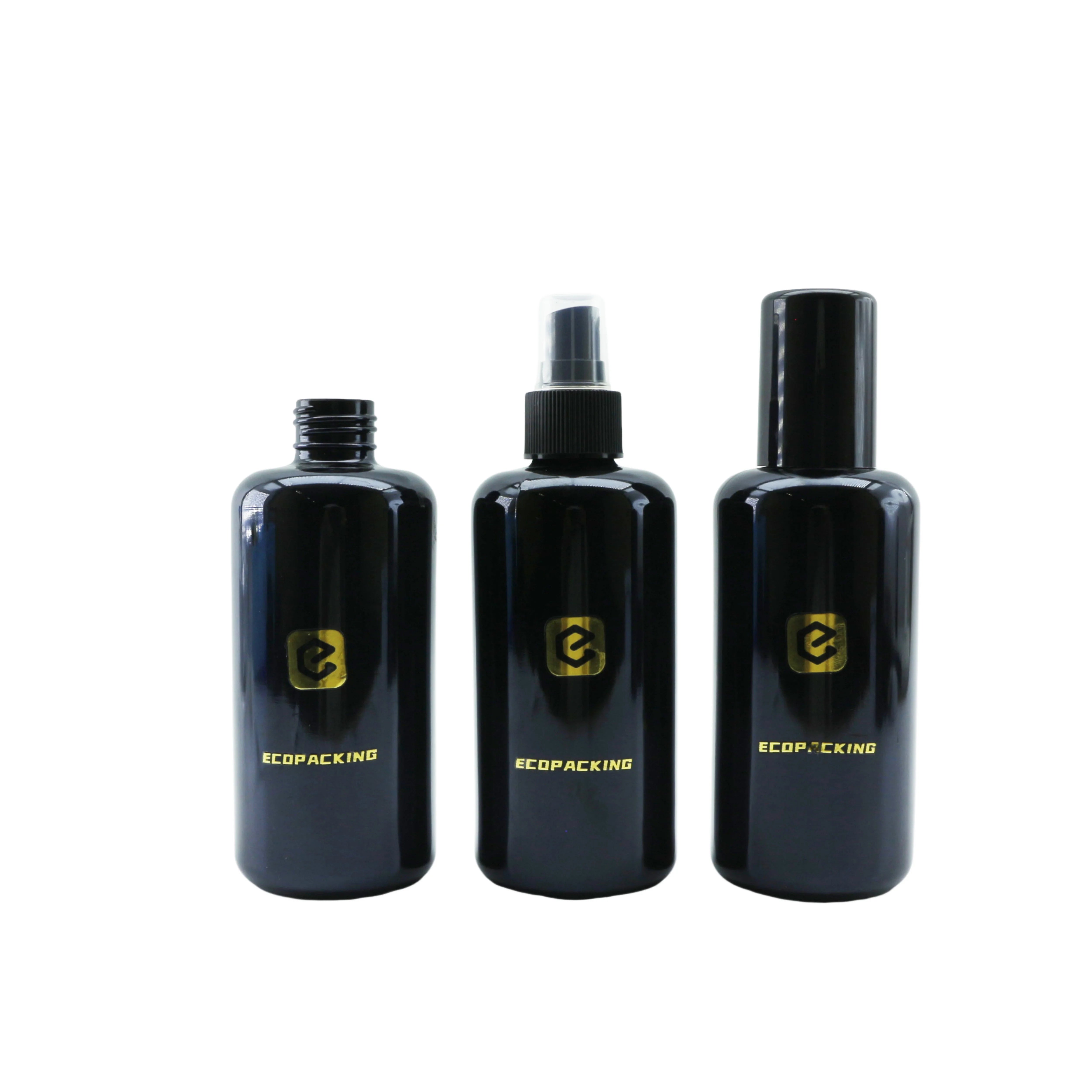 5ml 10ml 15ml 30ml 50ml 100ml 200ml Lotion Pump Cosmetic Glass Bottle Dark Violet Uv Black with Pump Dropper Spray for Oil - 图片 6