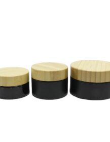 Cosmetic Packaging 5g 10g 15g 20g 30g 50g 100g Black Frosted Round Glass Jar With Bamboo Lid
