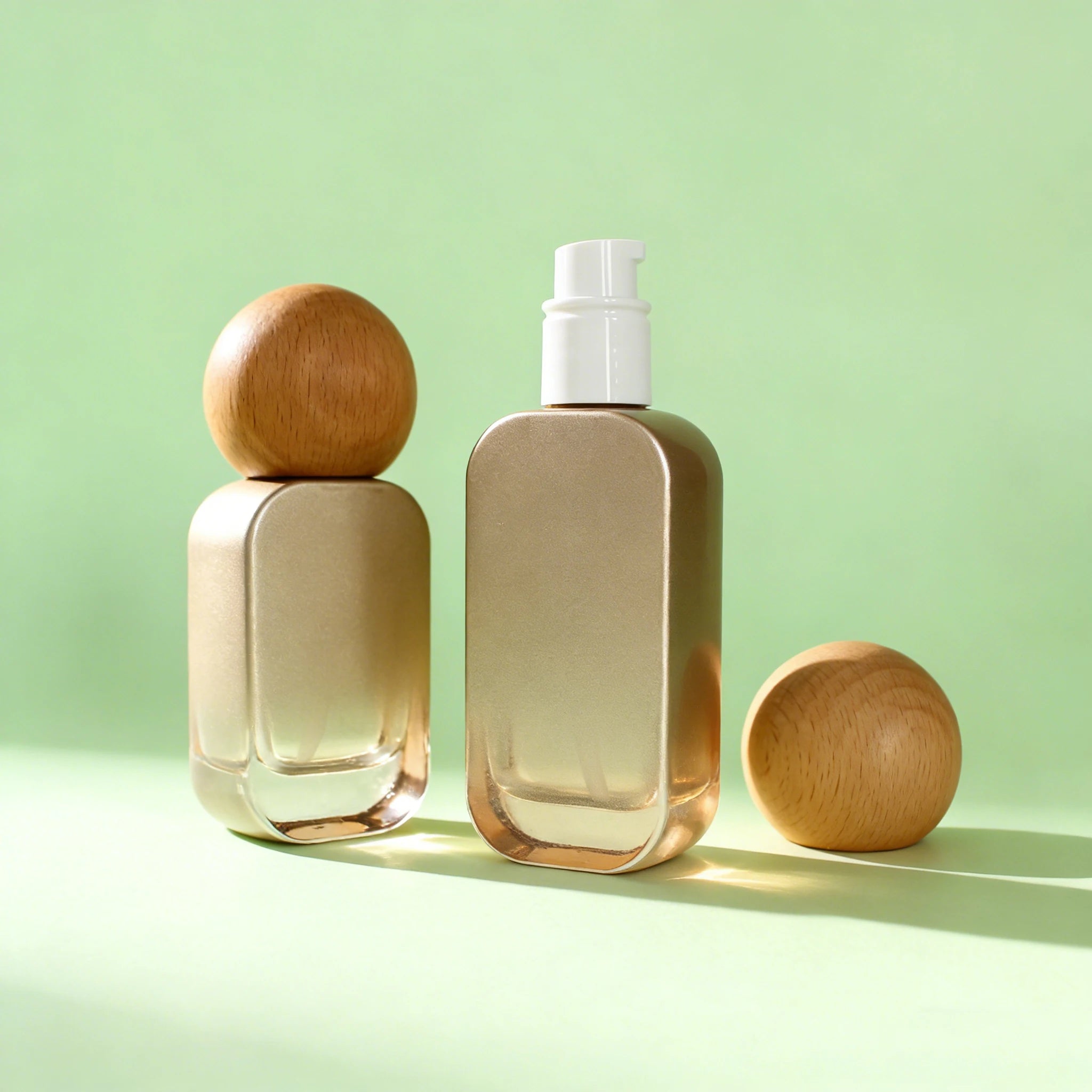 Custom OEM Empty Luxury square Glass Essential Oil Lotion Pump Bottle with Beech Wooden Cap 20ml 30ml 50ml 100ml 120ml - 图片 2