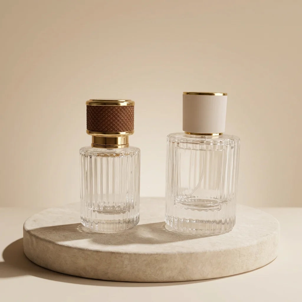 Luxury Perfume Bottles 50ml Clear Glass Spray Vials with Leather & Gold Cap for Fragrance Packaging - 图片 4