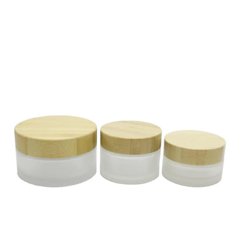 High Quality 5g 15g 30g 50g 100g Frosted Glass Jar Container Cosmetic Cream Jar Bamboo Lid