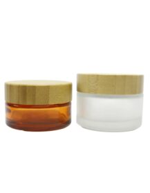 Empty Amber Brown Cosmetic Glass Jar 1oz 5g 10g 15g 20g 50g 100g 30g Eye Cream Frosted Glass Jar 50ml with Bamboo Cap Lid