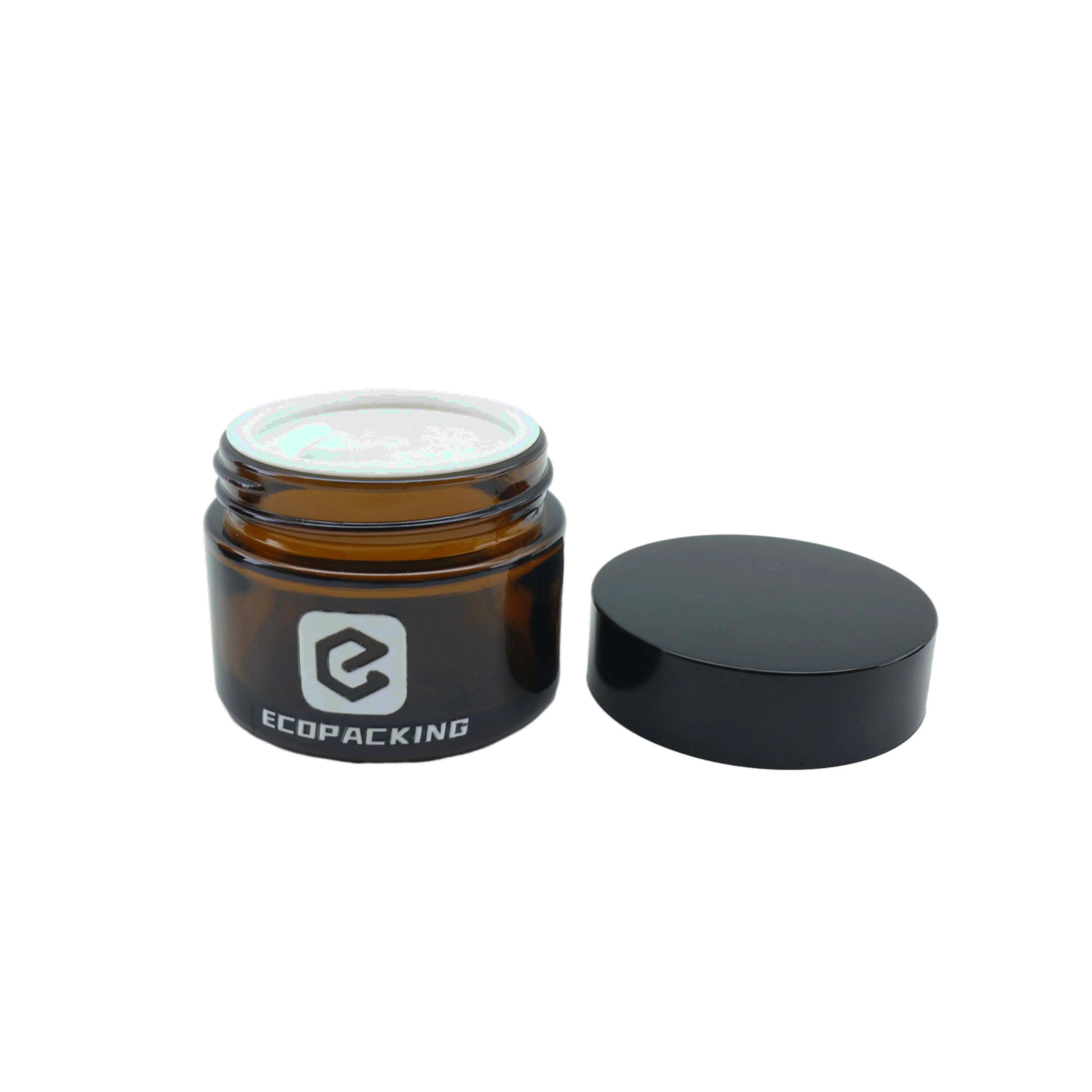 Empty Round Cosmetic Container Refillable Mini Eye Cream Face Cream Amber Glass Jar With Black Lids - 图片 5