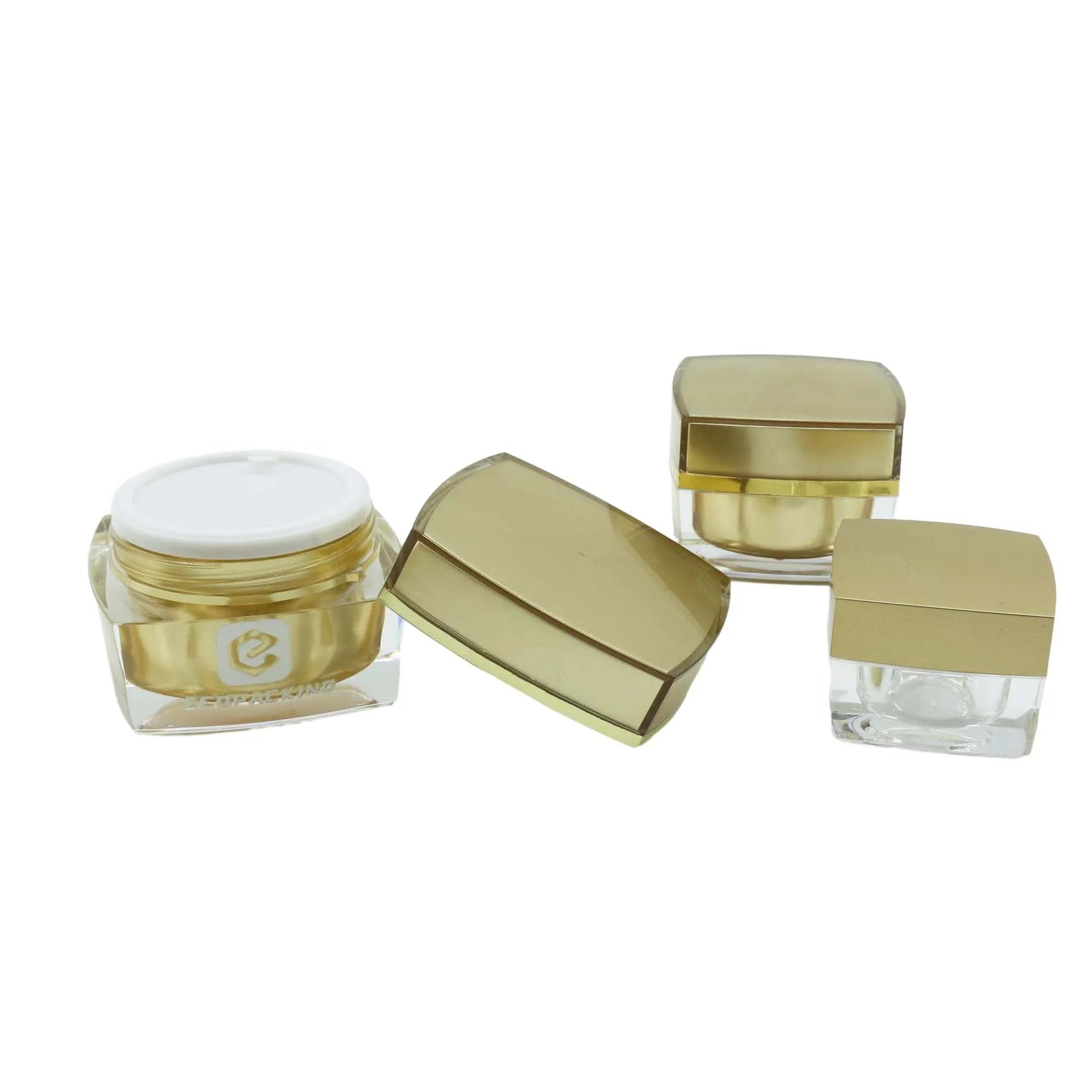Luxury 15ml 30ml 50ml 100ml square Plastic Face Cream Jar of Acrylic Cream with Gold Lids - 图片 3