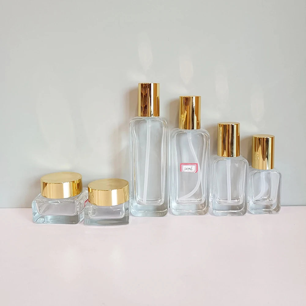 square clear Cosmetic Glass Pump Bottles 30ml 50ml 100ml 120ml Lotion Serum Bottle Cream Jar 30g 50g Glass Jars and Bottles M888 - 图片 7