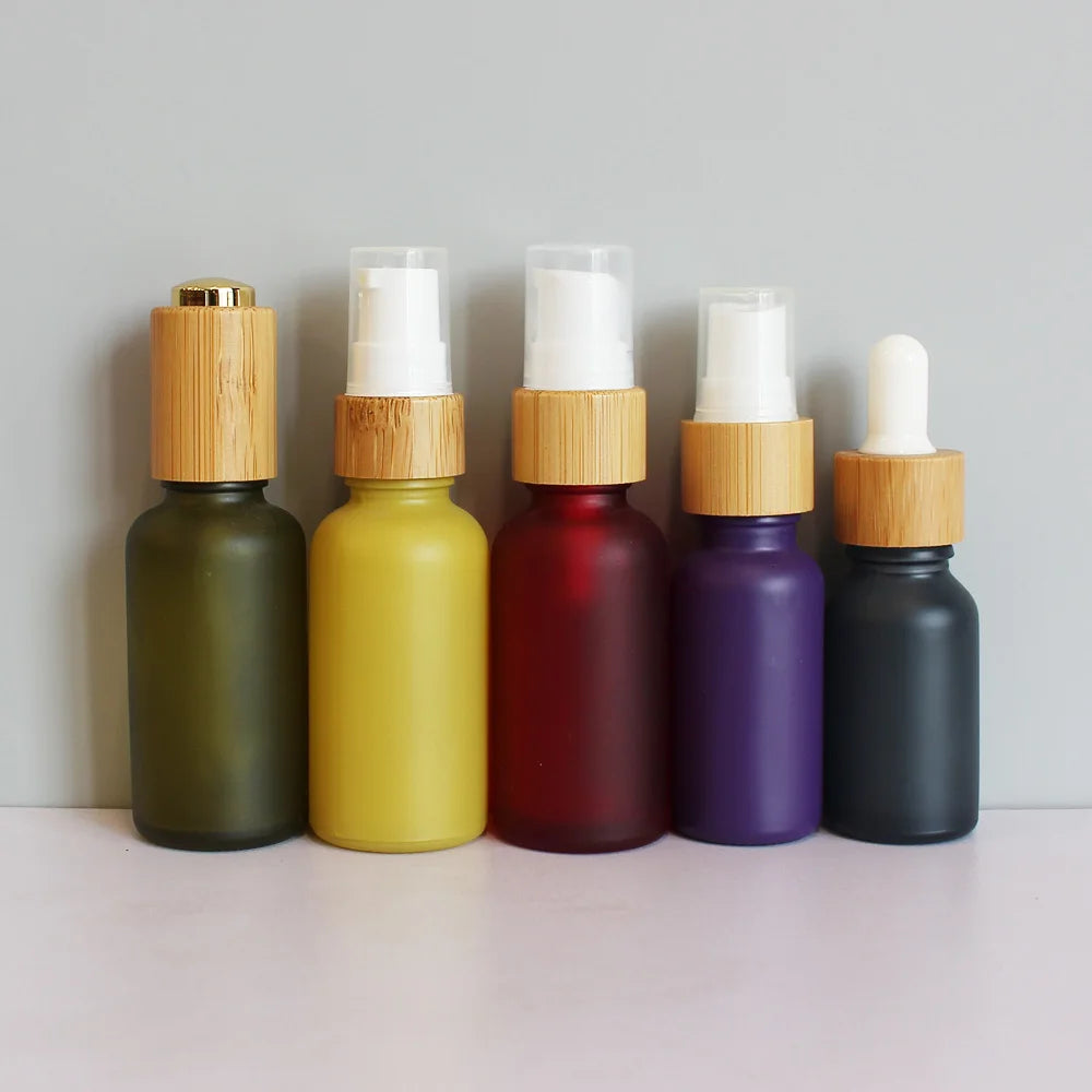 Custom Frosted 30 ml 50ml 60 ml 100ml Glass Dropper Bottles Cosmetic 5ml 10ml Glass Perfume Spray Bottle with Bamboo Lid Cap - 图片 3