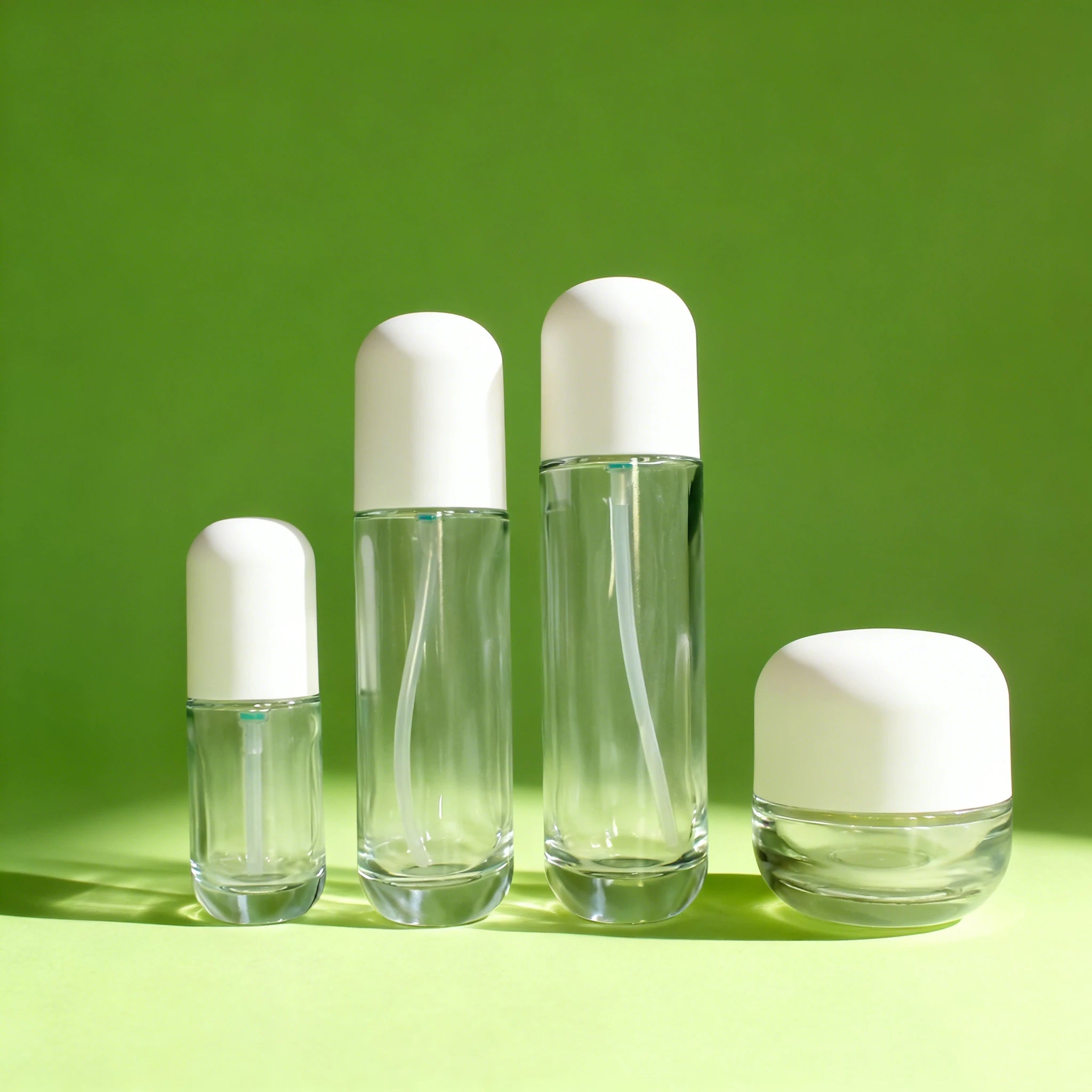 Green Refillable Luxury Cosmetic Skin Care Lotion Essential Oil Serum Glass Pump Bottle 20ml 30ml 50ml 100ml 120ml 150ml