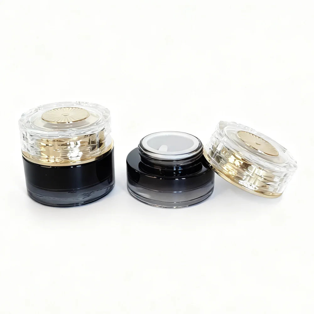 In Stock Luxury Custom Cosmetic Black Glass Bottles 20ml 30ml 50ml 100ml 120ml Empty Face Cream Jar Skincare Set - 图片 4