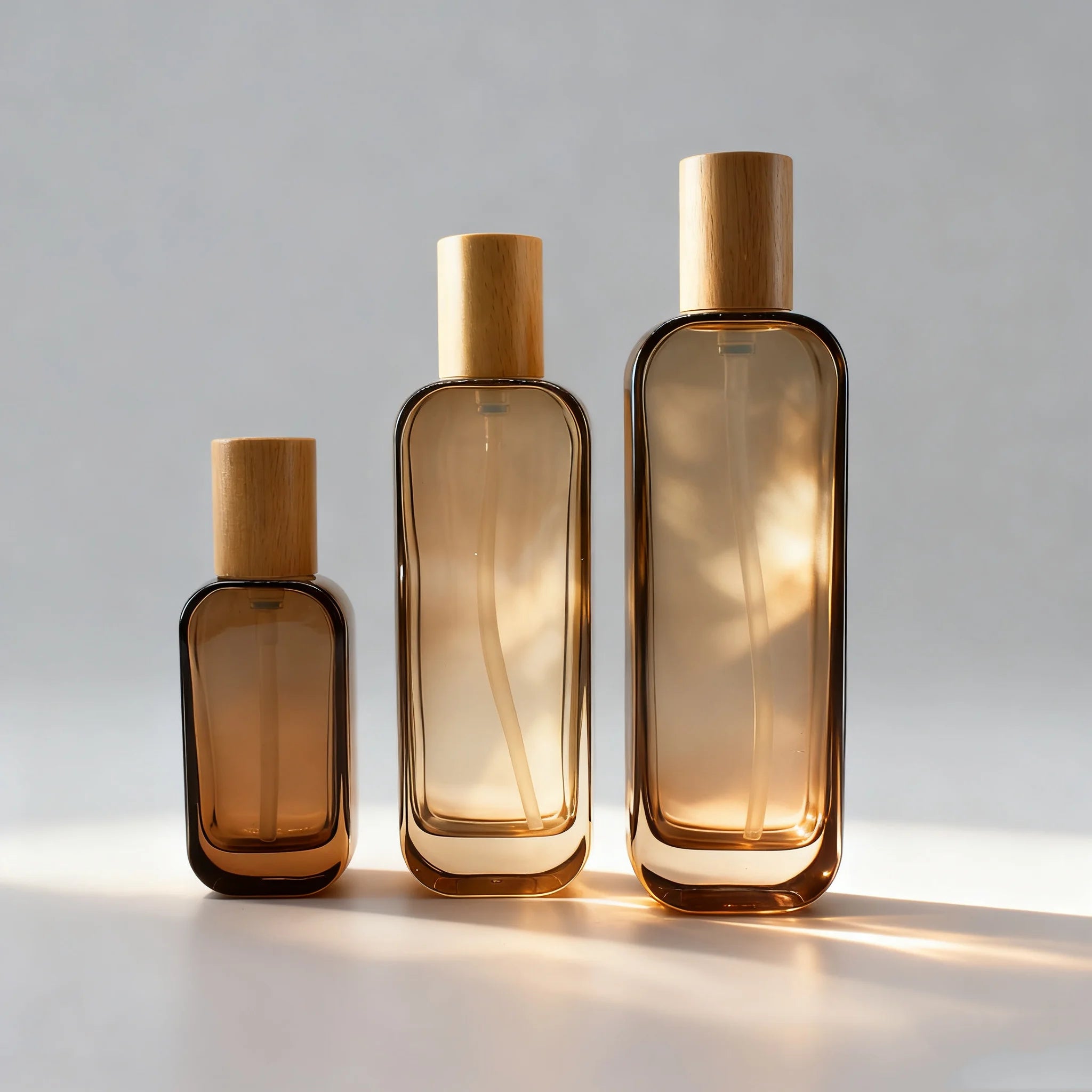 Luxury 30ml 100ml 120ml Flat Square Lotion Pump Spray Serum Oil Packaging Glass Bottle Set with Wood Lid Cosmetics Packaging - 图片 4