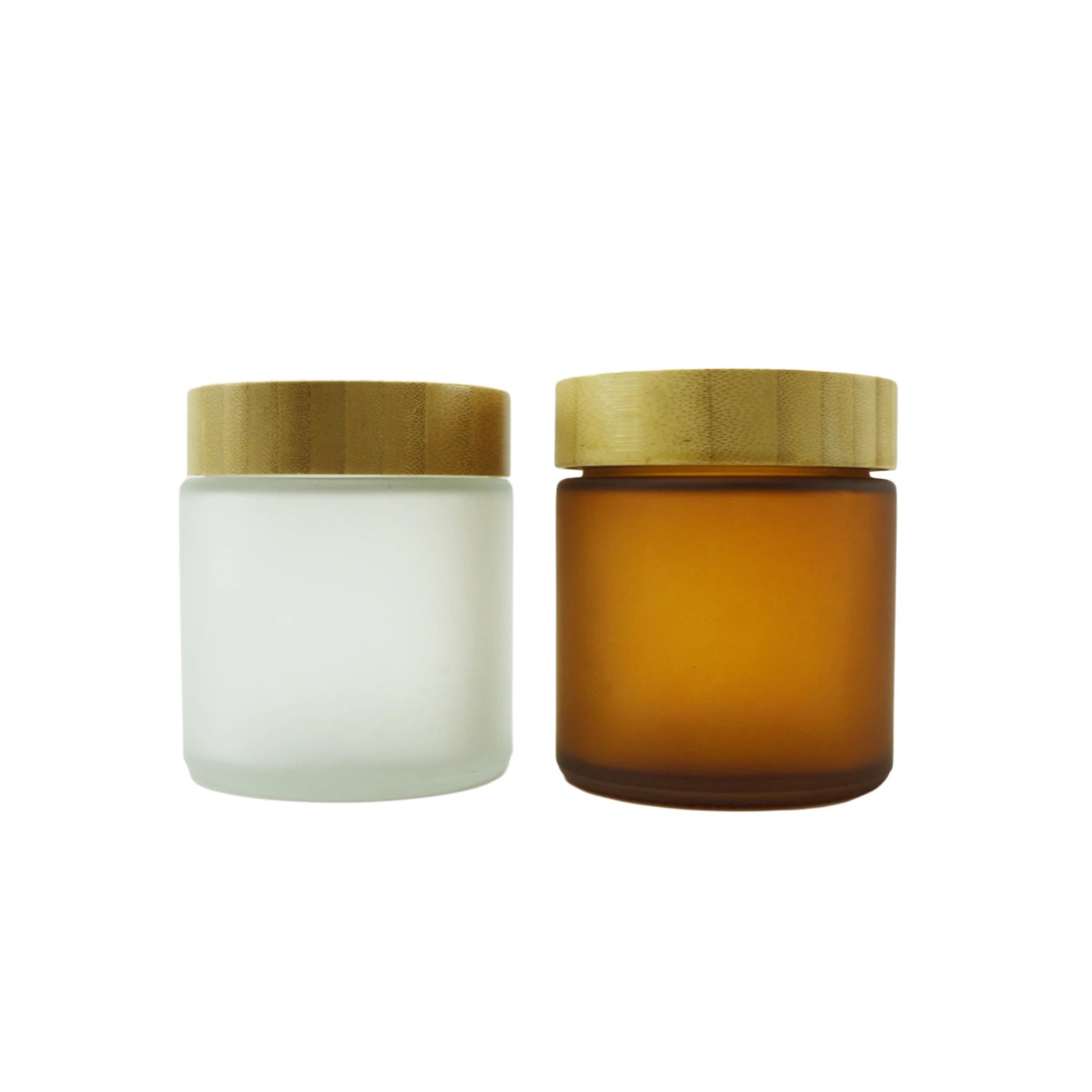 High Quality Wholesale Cosmetic 250ml 8oz Frosted Clear Amber Black Cream Glass Jar With Bamboo Lid