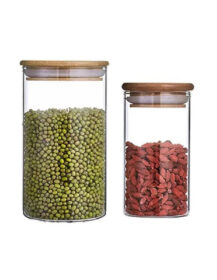 Hot Sale Food Grade 500ml 900ml 1200ml Glass Storage Jar Set with Wooden Lid