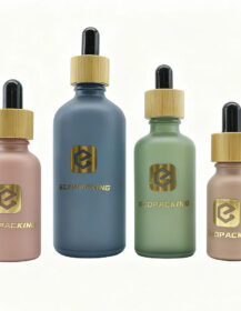 Empty 15ml-100ml Frosted Matte Black Glass Dropper Bottle with Wood Bamboo Lid for Essential Oil Body Oil Eye Drops & Mascara
