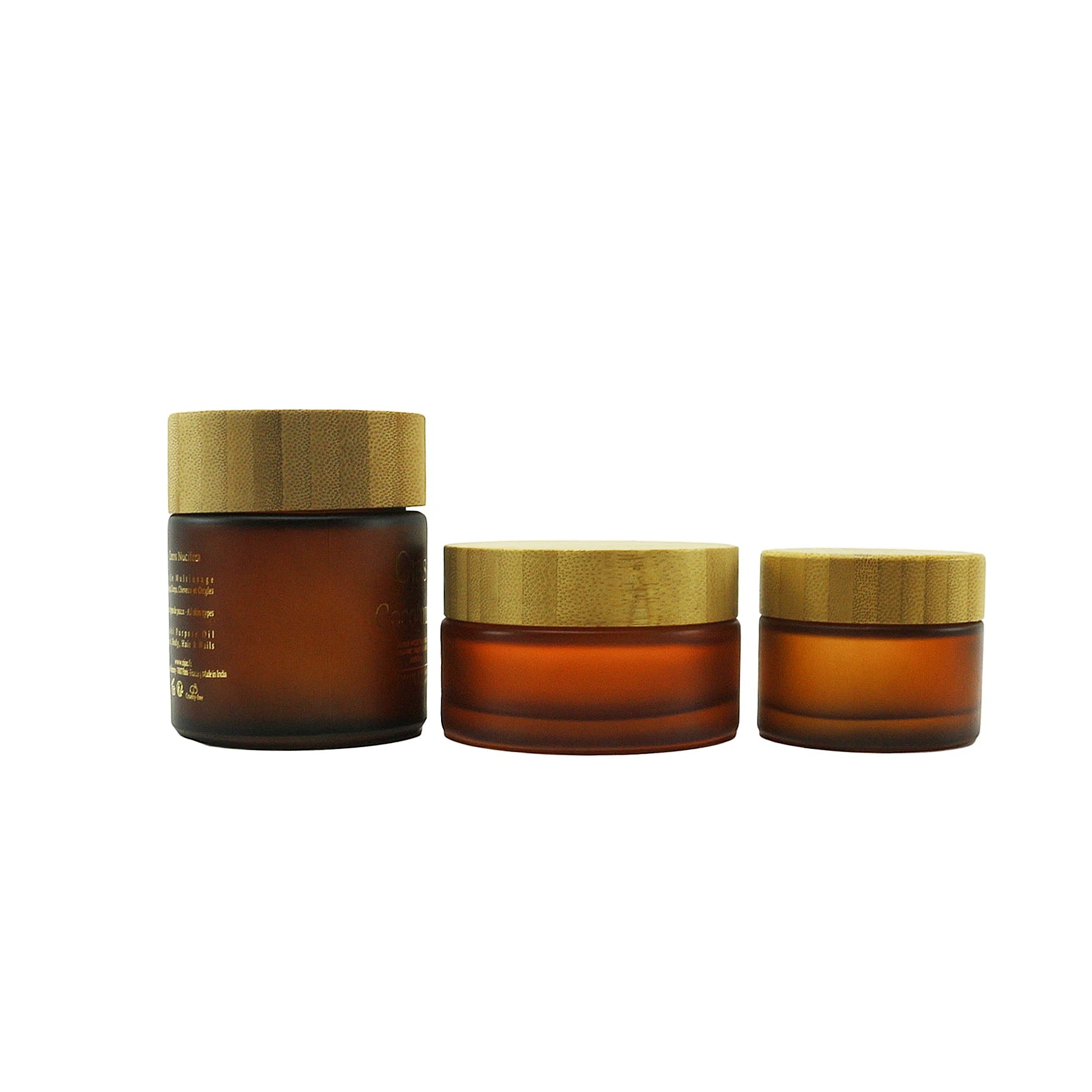 Frosted Amber Cream Jar with Bamboo Lid Face Cream Jar Empty Glass Cosmetic Packaging Jar - 图片 5