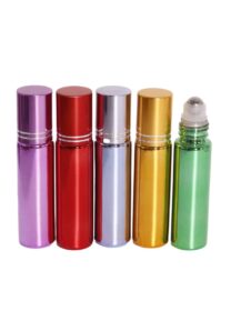 Ready to Ship 5ml 10ml Gold Silver Black Plating Glass Roll on Bottles 10 ml Roller Bottle for Essential Oil With Roller Balls