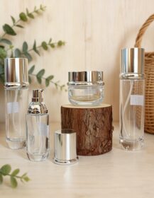 Luxurious Skin Care Packaging Glass Cream Jar and Bottle Set 30ml, 100ml, 120ml, 50g Lotion Cosmetic Glass Bottle