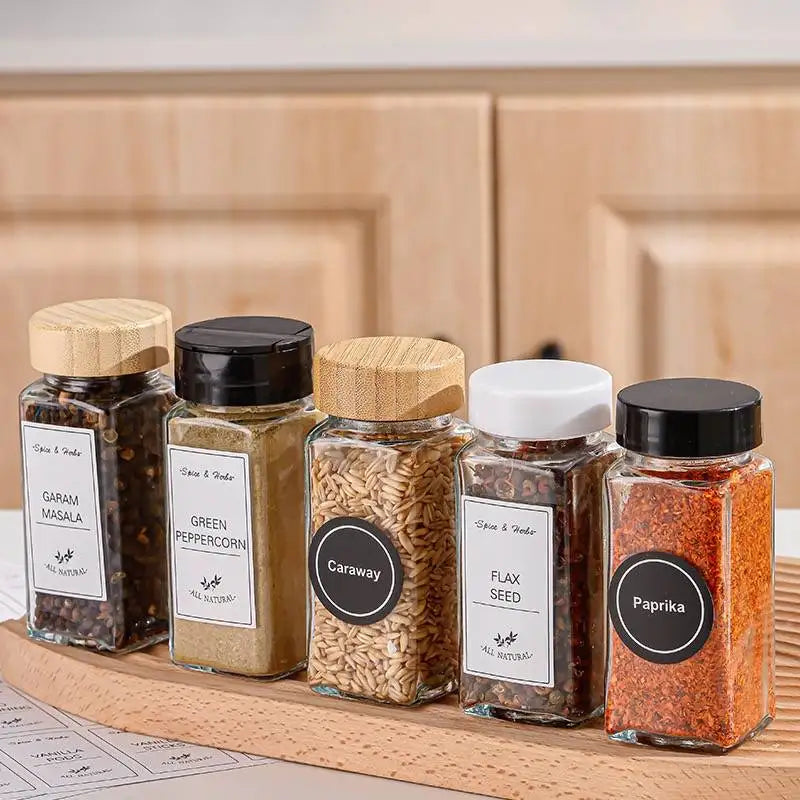 12pcs 24pcs Full Set Spice Food Grade Glass Spice Jar Container with Lid for Seasoning Bottle Set Kitchen Houseware Package - 图片 5