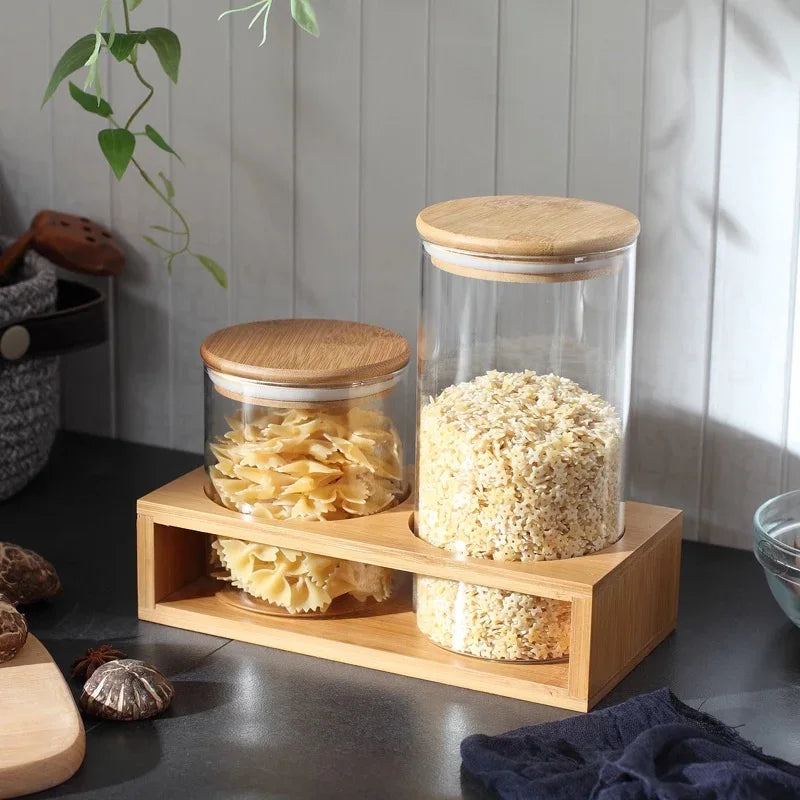 1800ml Eco-Friendly Glass Tea Storage Jar with Bamboo Lid Kitchen Food Storage Containers Set Screw Cap Sealing Packed in Carton - 图片 3