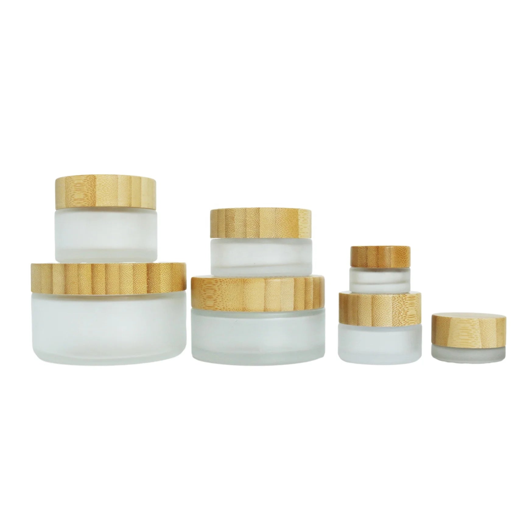 5g 10g 15g 30g 50g 100g 200g Empty Cosmetic Cream Frosted clear Glass Jar with Bamboo Lid for Skin Care Beard Balm Lip Stick