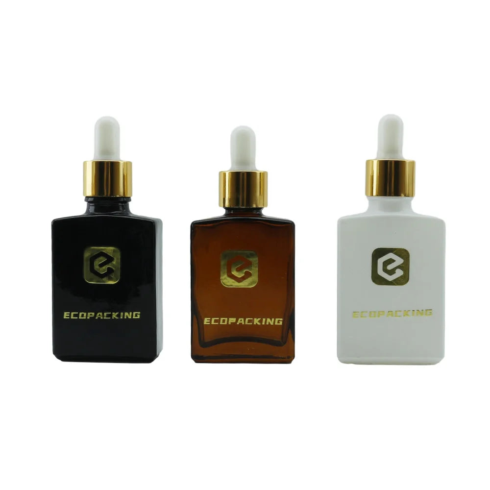 Wholesale Square Essential Oil Serum Bottles 15ml 30ml 50ml 100ml Amber Clear Glass Dropper Bottle With Packaging Box