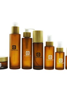 Frosted Amber Glass Cosmetic Essential Oil Lotion Bottle with Bamboo Cap Eco Friendly Packaging