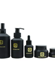 Cosmetic Packaging 30ml 60ml 100ml 120ml Slant Shoulder Frosted Black Glass Dropper Bottle Serum With Pump