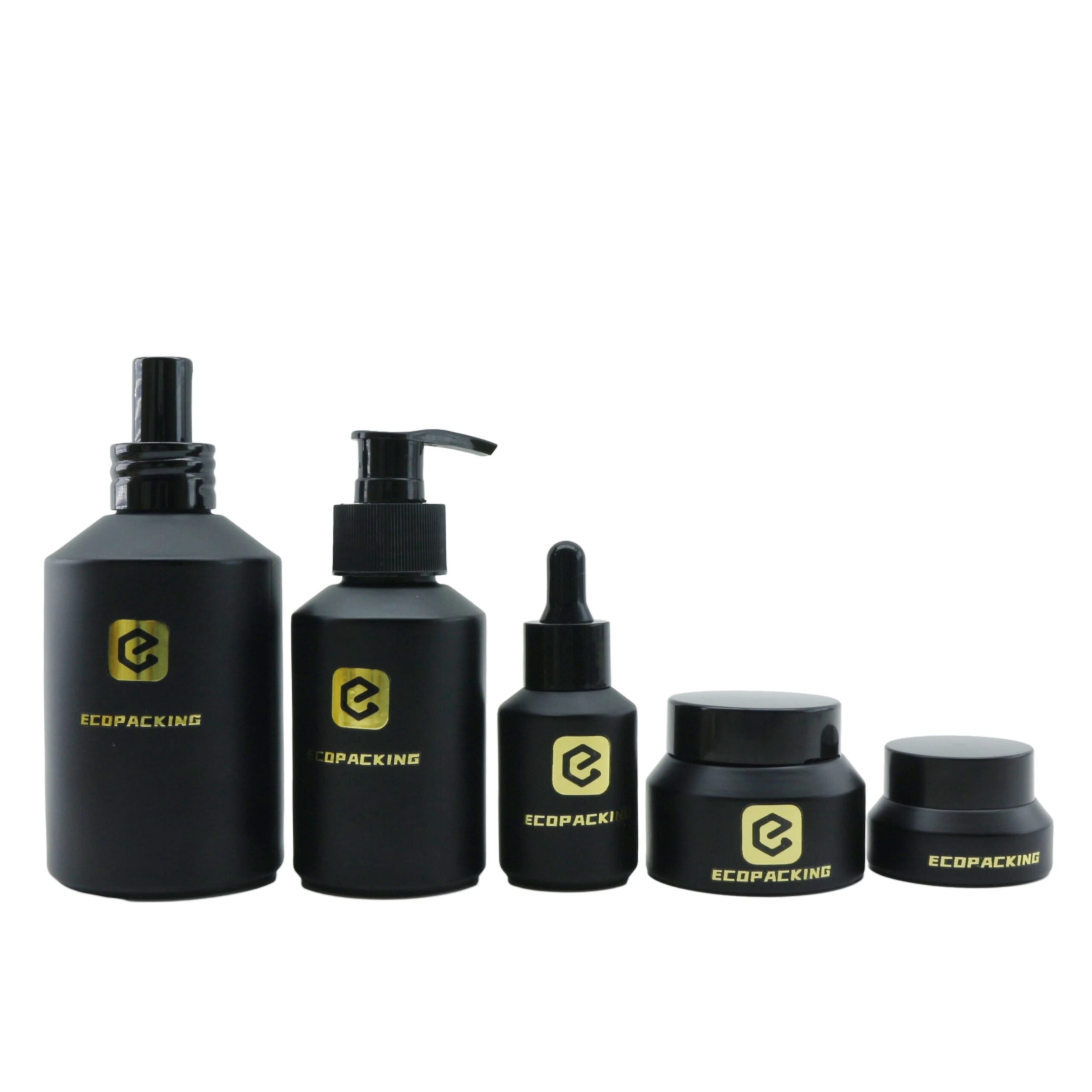Cosmetic Packaging 30ml 60ml 100ml 120ml Slant Shoulder Frosted Black Glass Dropper Bottle Serum With Pump